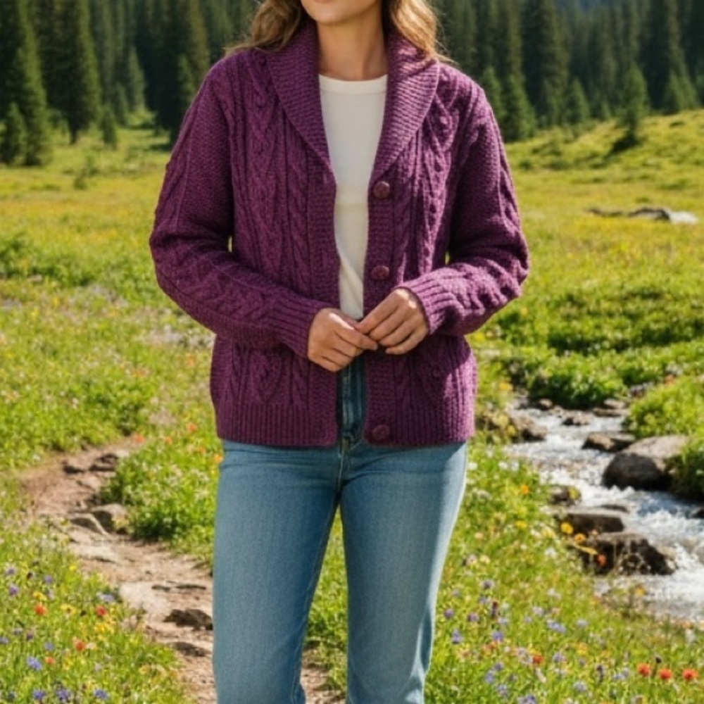 Vintage 90’s Magenta L.L.Bean Wool Knit Cardigan Sweater